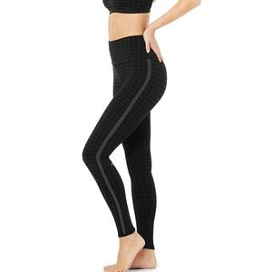 ALO Yoga Black Leggings with Gray Stripe